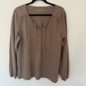 Eddie Bauer Women's Plus Size Brown Long Sleeve Peasant Top Size 2X
